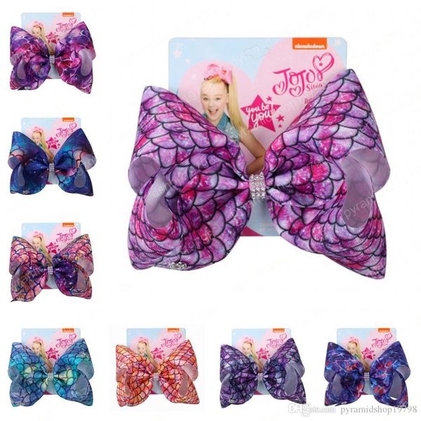 

8 inch mermaid jojo siwa large bows baby hairbows girls hair clips kids hairpin childrens barrettes boutique accessories, Slivery;white