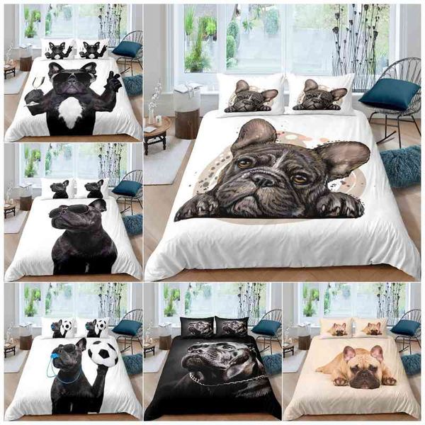 Bulldog Duvet Capa Conjunto de bulldogs franceses Bedding Twin Size Chocolate Puppy Pet Pet Doggy Animal Colcha para Dog Lover Gifts