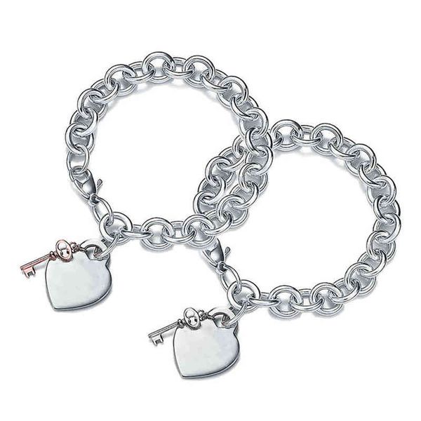 1:1 925 Sterling Silber Damen Armband Schlüssel und Herz Anhänger Kettenarmband Luxusmarke Freundin Geburtstag Schmuck Geschenk G220510