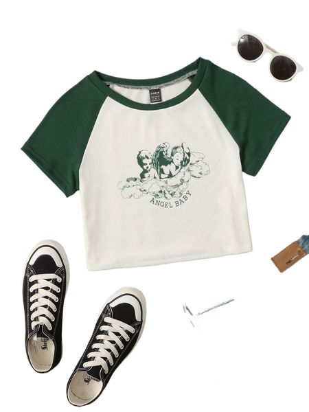 

angel print raglan sleeve tee 05ao#, White