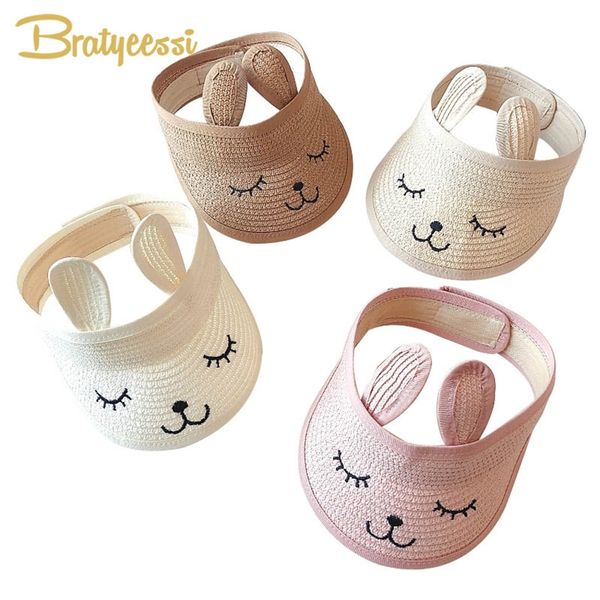 

bunny baby hat summer straw folding visor baby cap cute adjustable kids sun hat for boys girls child cap 1 pc 220511, Yellow