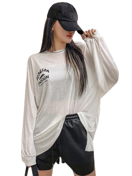 

dazy letter graphic drop shoulder tee without bra g5vu#, White