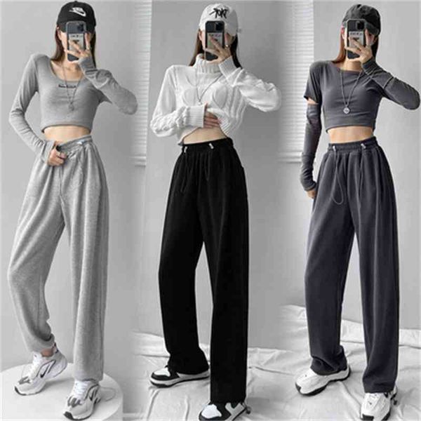 

women's pants capris online pop street drawstring sweatpants women's autumn winter ins straight leggings loose thin wide legged bo, Black;white