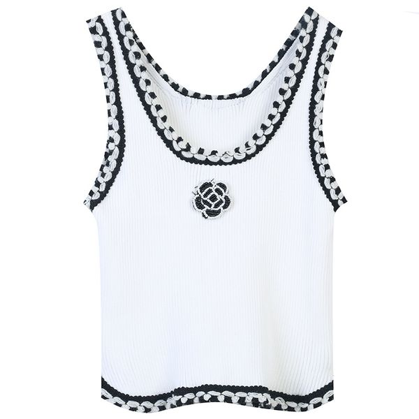 

211 2022 spring summer brand same style sweaters beads sleeveless white pullover sweater women clothes mingzhi, White;black