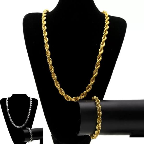 

twisted rope chains jewelry set gold silver plated thick heavy long necklace bracelet bangle for men s rock jewelry