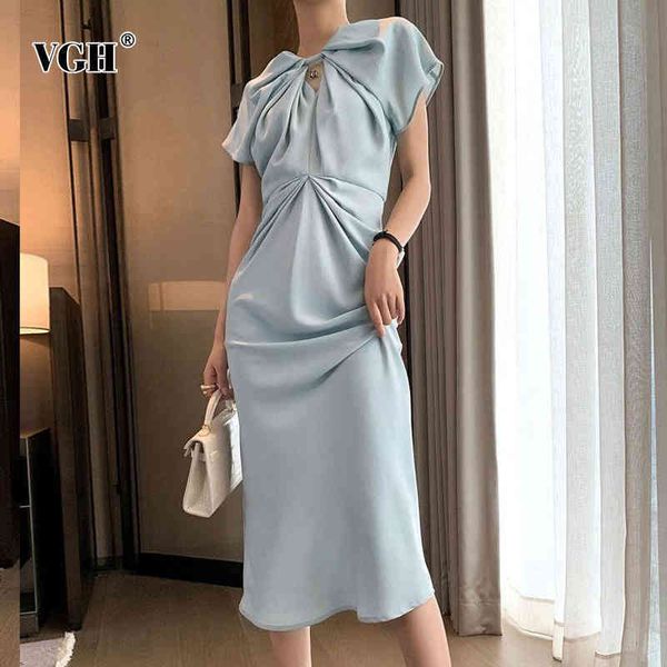 

hollow out ruched dress female v neck short sleeve high waist solid temperament dresses for women fashion clothing 210507, Black;gray