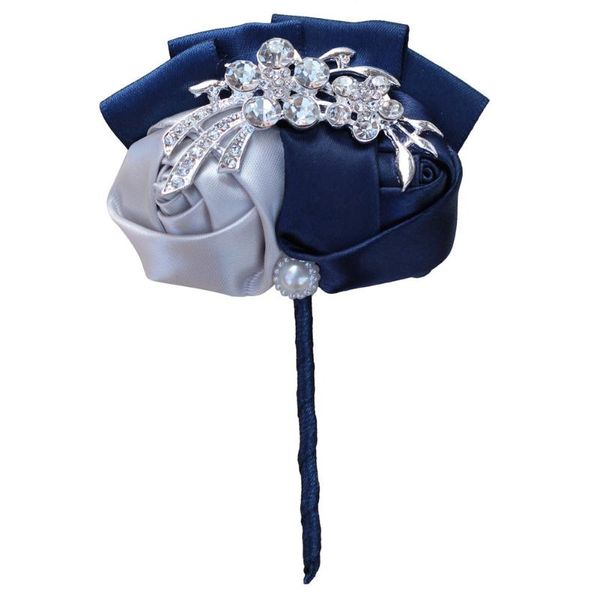 Dekorative Blumen Kränze 1 Stück Hochzeit Bräutigam Boutonniere Seidenrose mit Strass Mann Corsage Blume Abschlussball Party Frau Anzug Broschen Ac