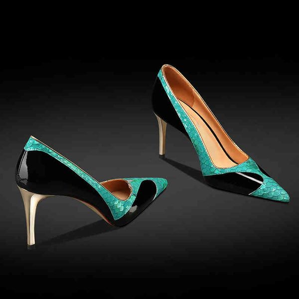 

dress shoes spring and summer women's shoes pointed thin heels high color matching electroplating heel immersion celebrity spicy mom nj, Black