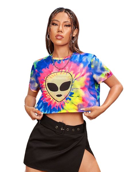 

x thegypsygoddess alien print tie dye crop tee e55i#, White