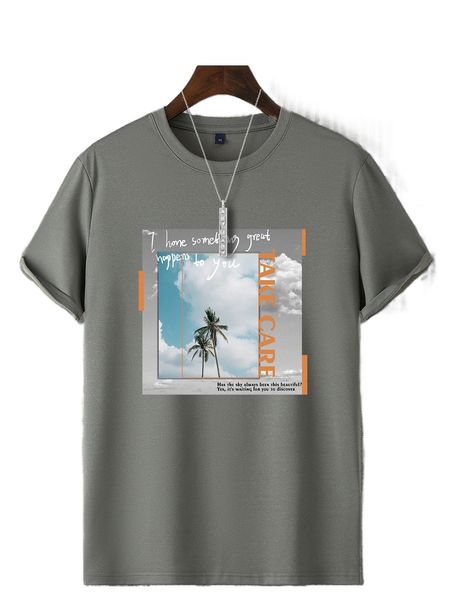 

men slogan & tropical print tee j3gx#, White;black