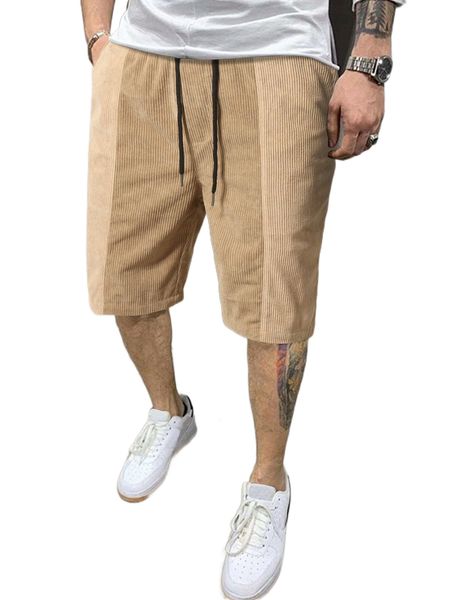 

men two tone drawstring waist corduroy shorts 17wm#, White;black