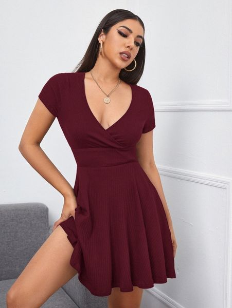 

surplice neck solid dress m3xo#, Black;gray