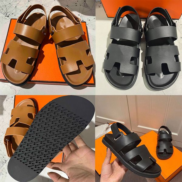 

deigner chypre sandals men women casual sandal classic leather flat slippers beach flip flops, Black