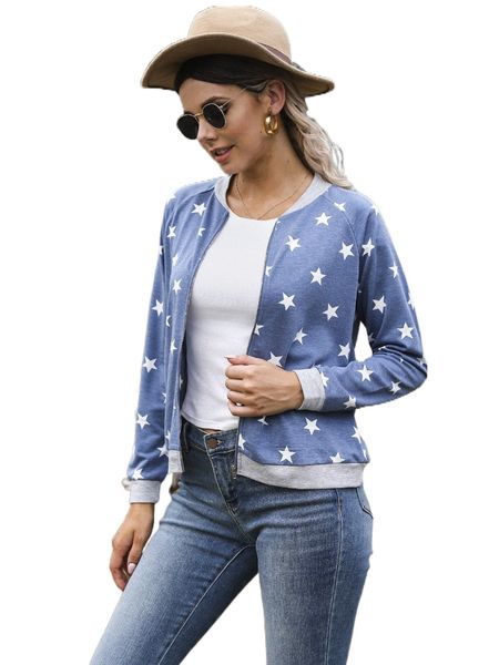 

dearcase raglan sleeve star print bomber jacket t19c#, Black;brown