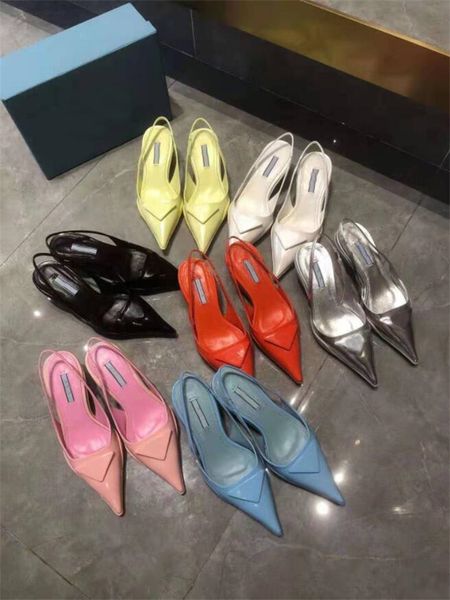 

women sandals designer slippers fashion pointy genuine patent leather back trip strap snake bottom middle heel triangle noble lady highs hee, Black