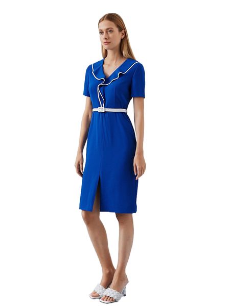 

motf premium fitted contrast binding belted dress f2qo#, Black;gray