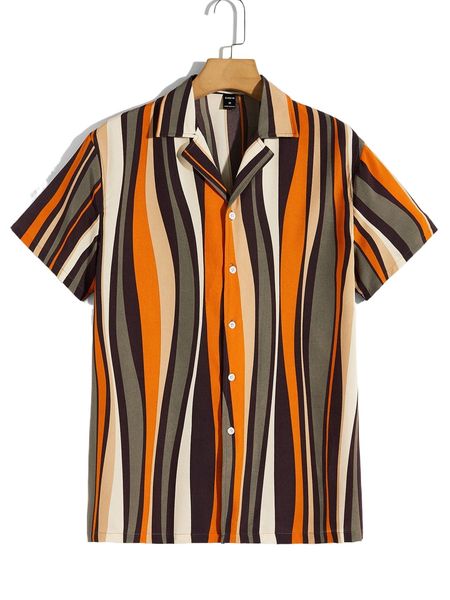 

men striped colorblock lapel collar shirt s2ya#, White;black