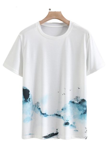 

men scenery print tee r8lz#, White;black