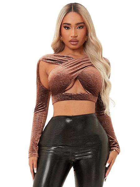 

sxy cut out wrap crop velvet t9ck#, White