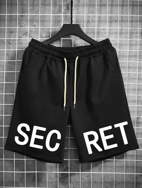 

men letter graphic drawstring waist shorts d77m#, White;black