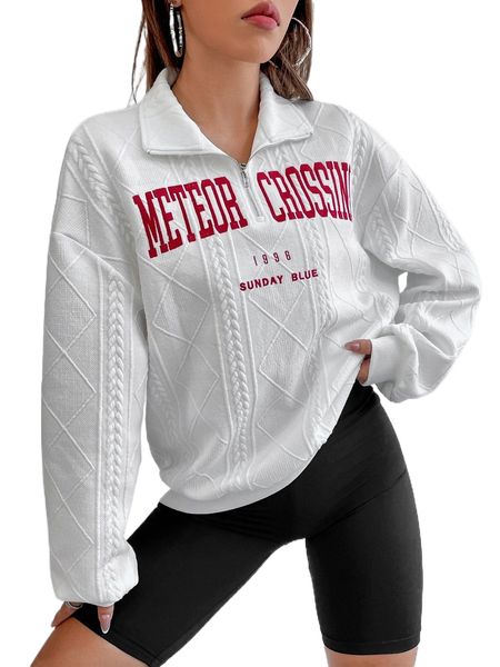 

letter embroidery drop shoulder sweatshirt d6ps#, Black