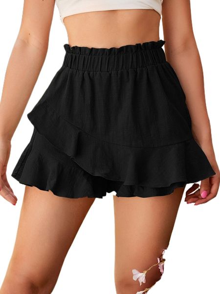 

paperbag waist ruffle trim skort p4ck#, White;black