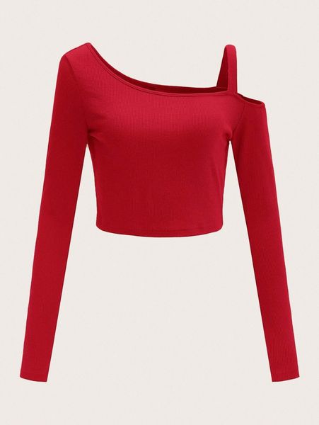 

asymmetrical neck rib-knit 19qs#, White