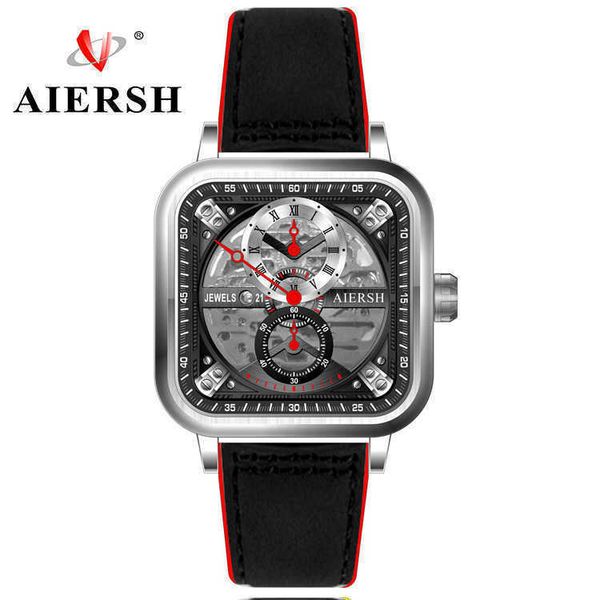 

elshi new square mens alloy mechanical watches business leisure waterproof men's mechanical watch, Slivery;brown