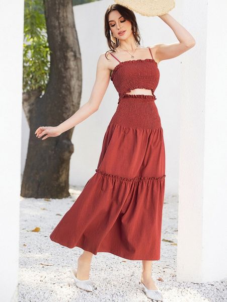 

shirred frilled cut out front ruffle hem dress r1xs#, Black;gray