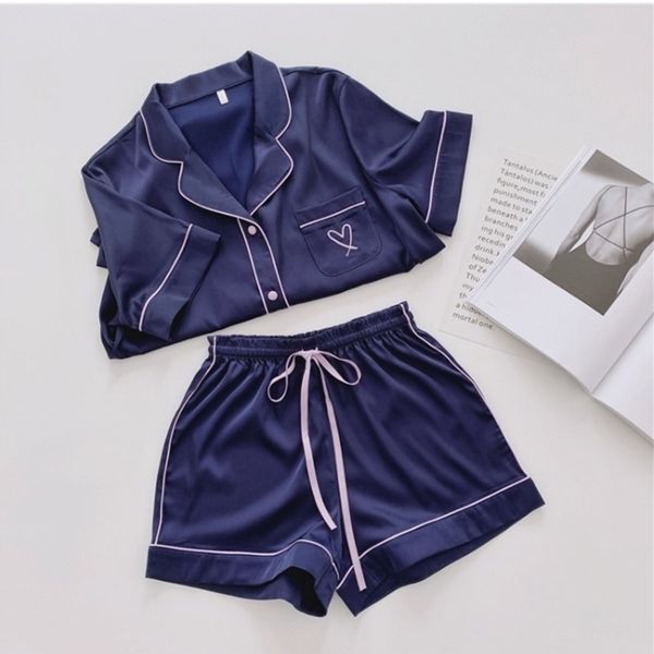 

qweek pajamas for silk home wear short sleeve loungewear pyjama pijama sleepwear pj satin nightwear set y200425, Black;red