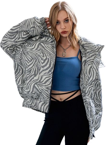 

coldbreak zebra striped hooded winter coat j1x4#, Black