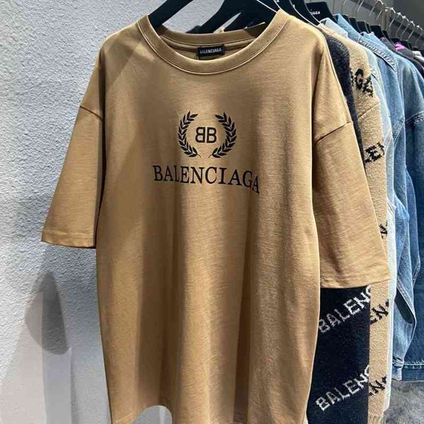 

designer t-shirt balencaigasscorrect high version 2022 new ear of wheat bb letter water slurry printing b home short sleeve for men and wome, White;black