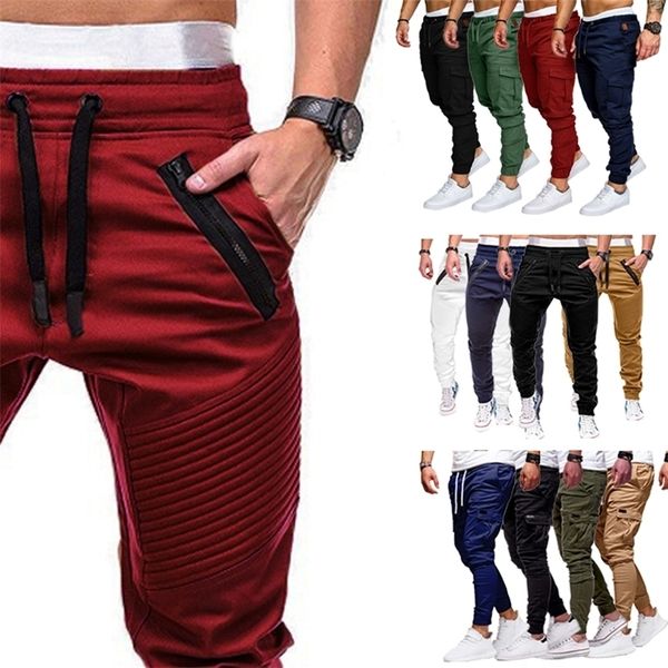 

fashion mens cargo casual solid colors multipocket trousers plus size joggers sweatpants multiple styles can be selected 220708, Black