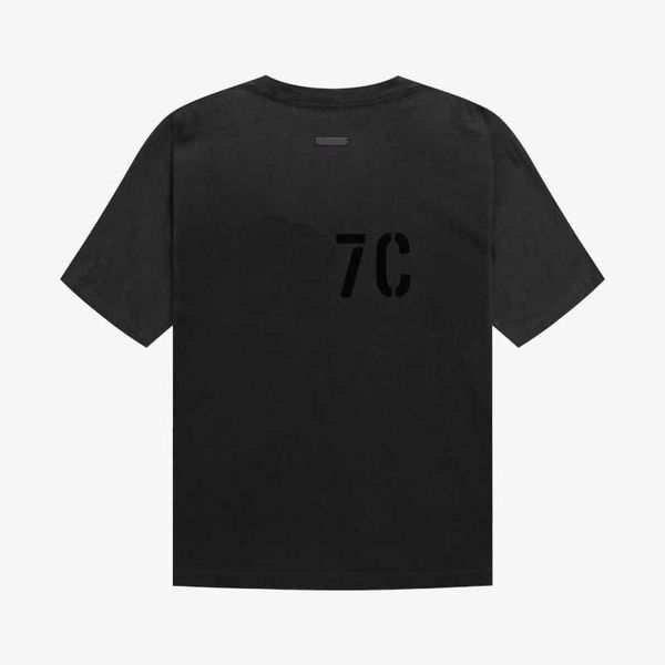 

22ss spring summer usa europe oversize backside 7c flocking print tee men t shirt women street skateboard casual cotton tshirt, White;black