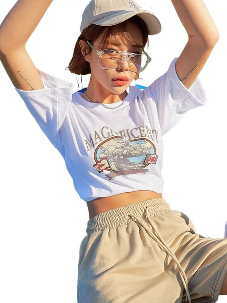 

dazy cloud & letter graphic drop shoulder tee m4rw#, White