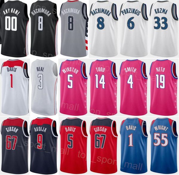 

screen print association man women basketball kristaps porzingis jersey 6 daniel gafford 21 will barton 5 monte morris 11 taj gibson 67 delo, Black;red