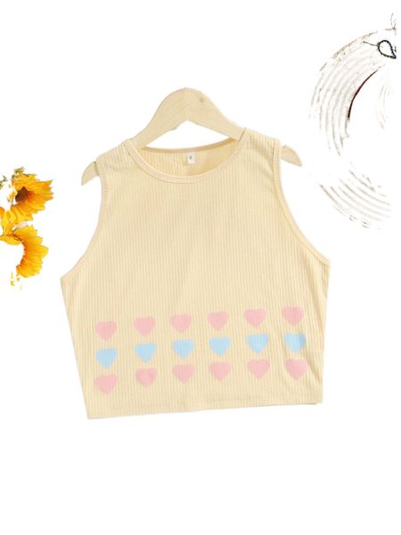 

heart print rib knit tank g60j#, White
