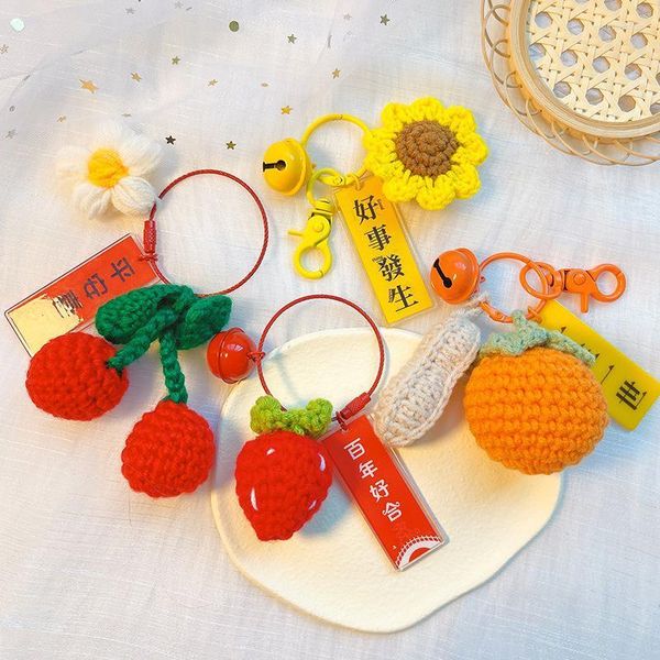 Anahtarlıklar Landards Anahtarlıklar El Yapımı Peluş Tığ işi Yün Yün Persimmon Fıstık Çilek Çantası Keychain Girlkeychains Emel22 için Küçük Aksesuarlar