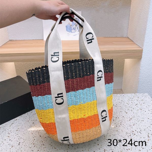 

beach woody straw basket bags the tote bag designer bags luxury crochet handbag handmade bucket totes lady handle handbags 2022 quality