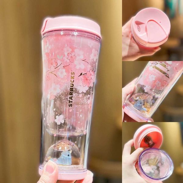 

starbucks 2022 cherry blossom cup 355ml bird singing and flower fragrance water polo cup double-layer plastic accompanying cup female