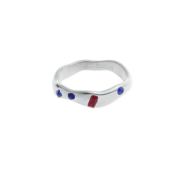 

minimalist ins style blue zircon diamond ring men and women irregular heterosexual all-match niche accessories jewelry, Silver
