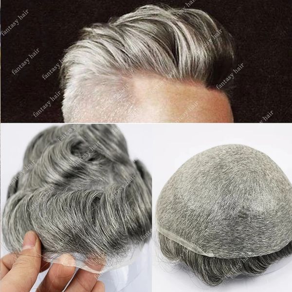 

men's wig 0.06-0.08mm thin skin men toupee transparent pu hair pieces unit hair v loop replacement hairs system platinum blonde, Black