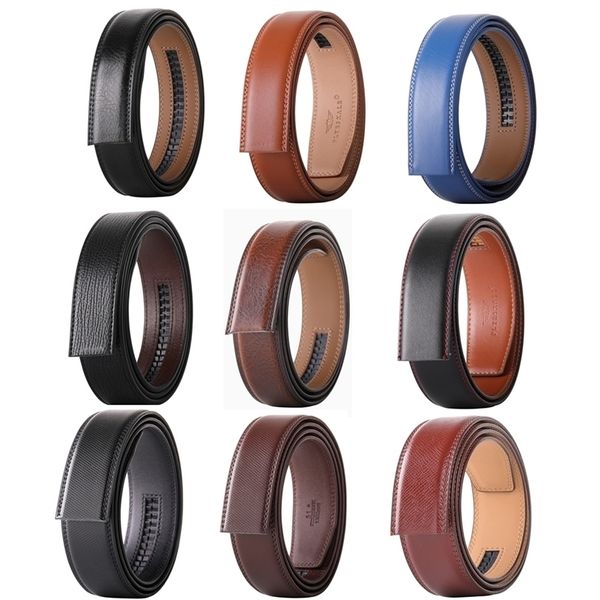 

no buckle 35cm width cowskin genuine leather belt men without automatic buckle strap male black brown blue gray white b509 220811