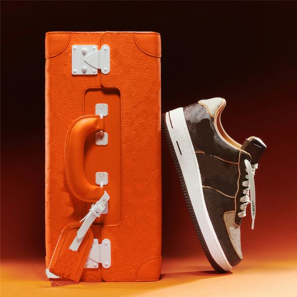 

2023 designer shoes 1 low monogram brown damier azur authentic leather outdoor sneakers luxury classic ms1211 men women with original suitca