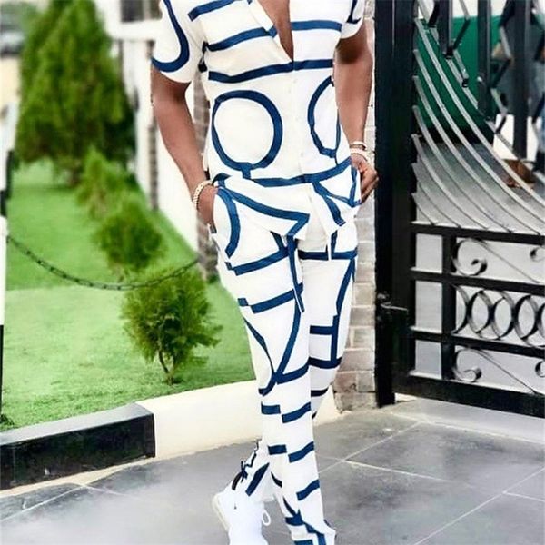 

men's tracksuits summer men's casual two-piece sets short sleeve and long pants suits spring fashion pattern print outfit men tra, Gray