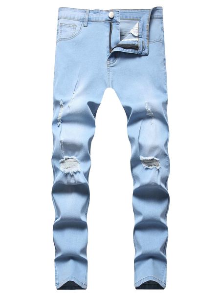 

men ripped bleach wash jeans 60lw#, Blue