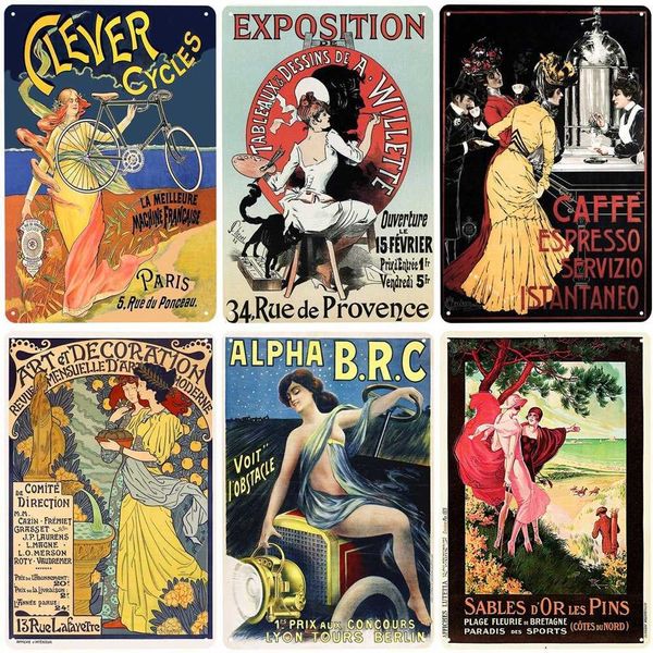 

paris fashion vintage metal sign bar cafe home room wall decor french coffee art poster chocolat ideal tin plate