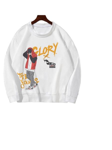 

men figure & letter graphic sweatshirt & sweatpants s7je#, Gray