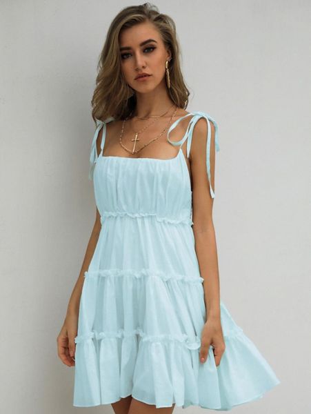 

missord knot straps frill trim cami dress b5tm#, Black;gray