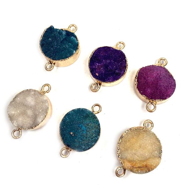 

charms natural round druzy stone connectors geode agate pendant link for necklace bracelet jewelry making random amudc, Bronze;silver